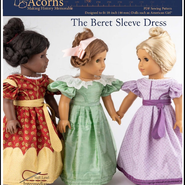 1830s Beret Sleeve Dress 18 inch Doll Clothes Pattern Fits Dolls such as American Girl® - Thimbles and Acorns - PDF - Pixie Faire