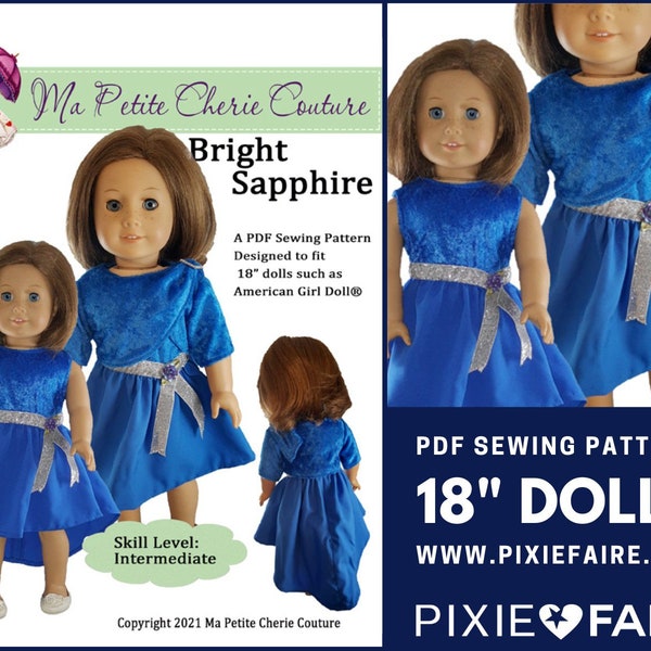 Bright Sapphire 18 inch Doll Clothes Pattern Fits Dolls such as American Girl® - Ma Petite Cherie Couture - PDF - Pixie Faire