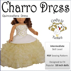 Charro Dress 18 inch Doll Clothes Pattern Fits Popular 18&quot; Dolls - Crafty Lil Turkey -PDF- Pixie Faire
