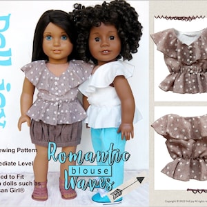 Romantic Waves Blouse 18 inch Doll Clothes Pattern Fits Dolls Such as American Girl® - Doll Joy - PDF - Pixie Faire
