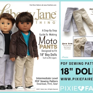 Boy Doll Moto Pants 18 inch Doll Clothes Pattern Fits Popular 18&quot; Dolls - Liberty Jane - PDF - Pixie Faire