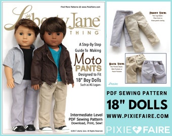 Boy Doll Moto Pants 18 inch Doll Clothes Pattern Fits Dolls such as American Girl® - Liberty Jane - PDF - Pixie Faire