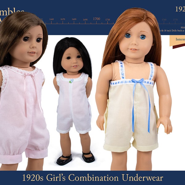 1920s Girl's Combination Underwear 18 inch Doll Clothes Pattern Fits Dolls such as American Girl® - Thimbles and Acorns - PDF - Pixie Faire