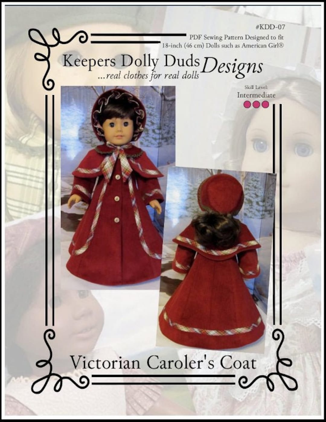 アンティークドールの衣装 型紙集My Favorite Patterns Victorian Caroler's Coat & Bonnet 18 Inch Doll Clothes Pattern