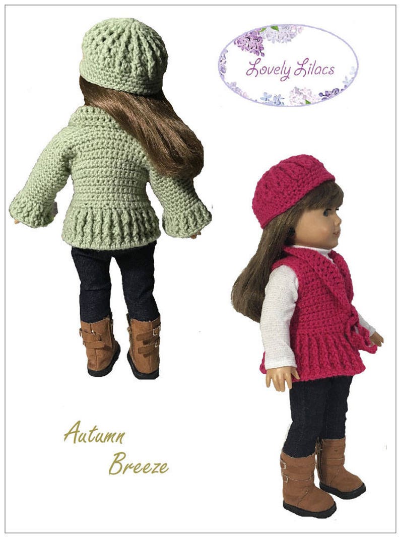 Autumn Breeze Sweater & Hat 18 inch Doll Clothes Crochet Pattern Fits Dolls such as American Girl® Lovely Lilacs PDF Pixie Faire image 2