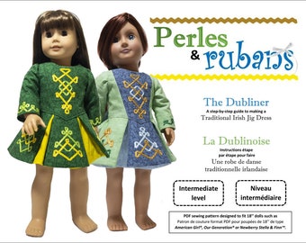 The Dubliner Irish Jig Dress 18 inch Doll Clothes Pattern Fits Popular 18" Dolls - Perles & Rubans - PDF - Pixie Faire