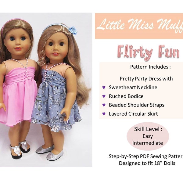 Flirty Fun Dress 18 inch Doll Clothes Pattern Fits Dolls such as American Girl® - Little Miss Muffett - PDF - Pixie Faire