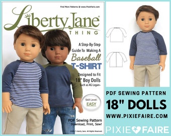 Baseball T-Shirt 18 inch Doll Clothes Pattern Fits Boy Dolls such as American Girl® - Liberty Jane - PDF - Pixie Faire