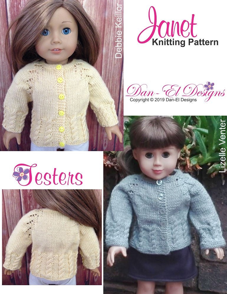 Janet Cardigan Sweater 18 Inch Doll Clothes Knitting Pattern | Etsy