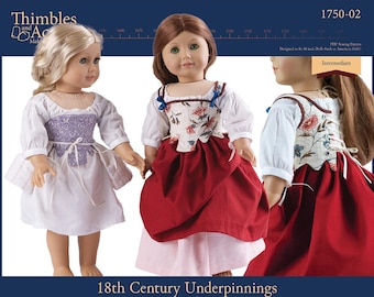 18th Century Underpinnings 18-Zoll-Puppenkleidung Schnittmuster für beliebte 18-Zoll-Puppen - Fingerhüte und Eicheln - PDF - Pixie Faire