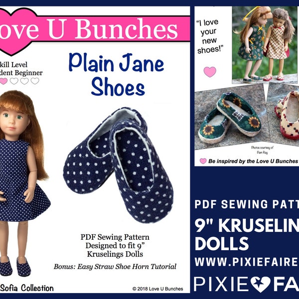 Plain Jane Shoes 9 inch Doll Clothes Pattern Designed to Fit Kruselings Dolls - Love U Bunches - PDF - Pixie Faire