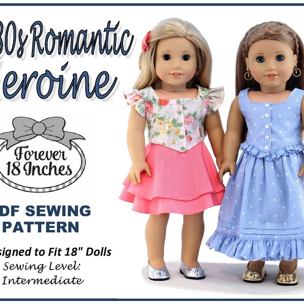 1980s Romantic Heroine Top, Skirt 18 inch Doll Clothes Pattern Fits Dolls such as American Girl® - Forever 18 Inches - PDF - Pixie Faire