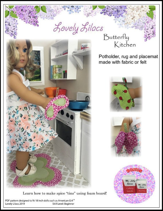Butterfly Kitchen Rug & Accessories 18 Inch Doll Clothes 