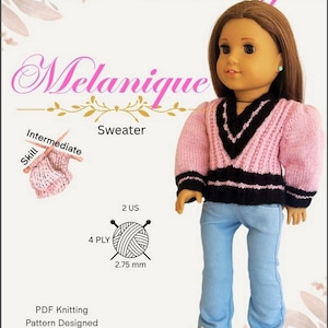 Melanique Sweater 18 inch Doll Clothes Knitting Pattern Fits Popular 18" Dolls - Dan-El Designs - PDF - Pixie Faire
