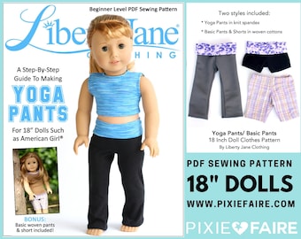 Yoga Pants Bundle 18 inch Doll Clothes Pattern Fits Dolls such as American Girl® - Liberty Jane - PDF - Pixie Faire