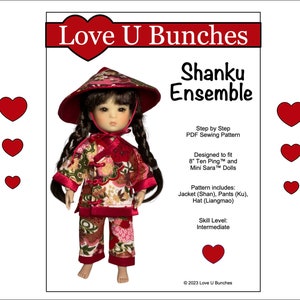 Shanku Ensemble Sewing Pattern for 8 Inch BJD Dolls such as Ten Ping and Mini Sara - Love U Bunches - PDF - Pixie Faire