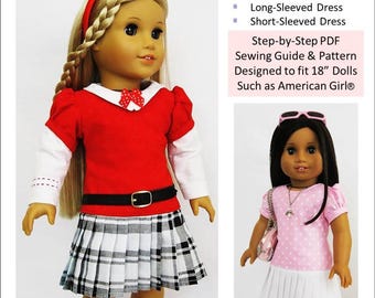 Miss Junior High Dress 18 inch Doll Clothes Pattern Fits Popular 18" Dolls - Little Miss Muffett - PDF - Pixie Faire