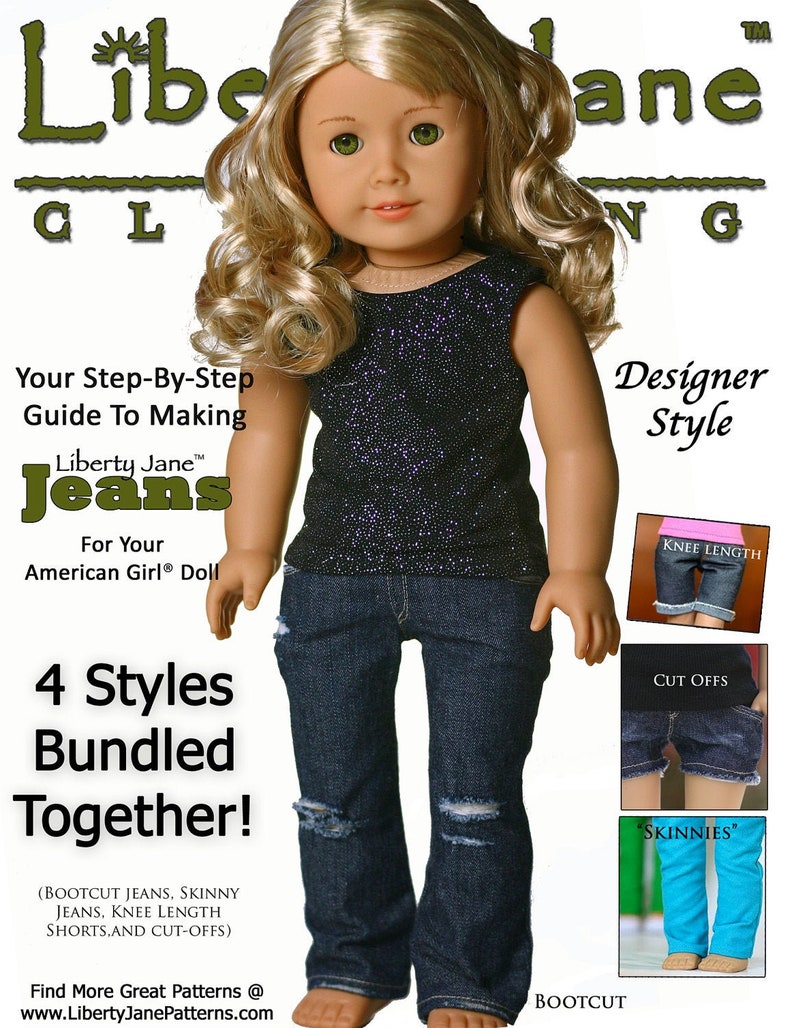 Jeans Bundle 18 inch Doll Clothes Pattern Fits Dolls such as American Girl® Liberty Jane PDF Pixie Faire image 2