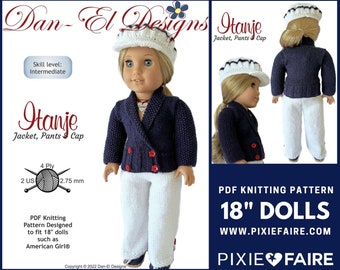 Itanje Jacket, Pants, & Cap 18 inch Doll Clothes Knitting Pattern Fits Dolls such as American Girl® - Dan-El Designs - PDF - Pixie Faire