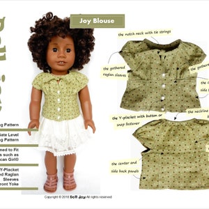 Joy Blouse 18 inch Doll Clothes Pattern Fits Dolls Such as American Girl® - Doll Joy - PDF - Pixie Faire