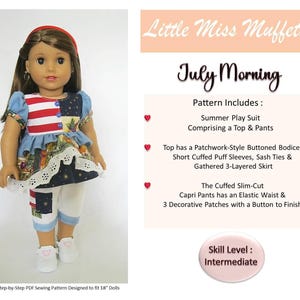 Juliochtend 18-inch poppenkledingpatroon past bij populaire 18-inch poppen - Little Miss Muffett - pdf - Pixie Faire