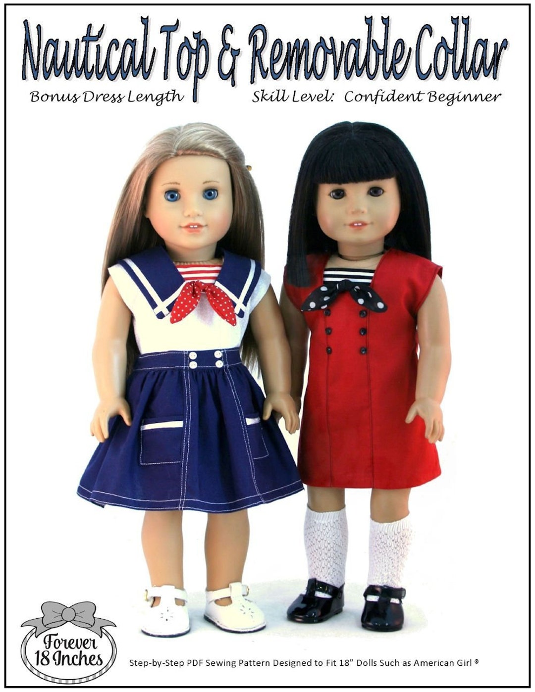 Nautical Top and Removable Collar 18 Inch Doll Clothes Pattern
