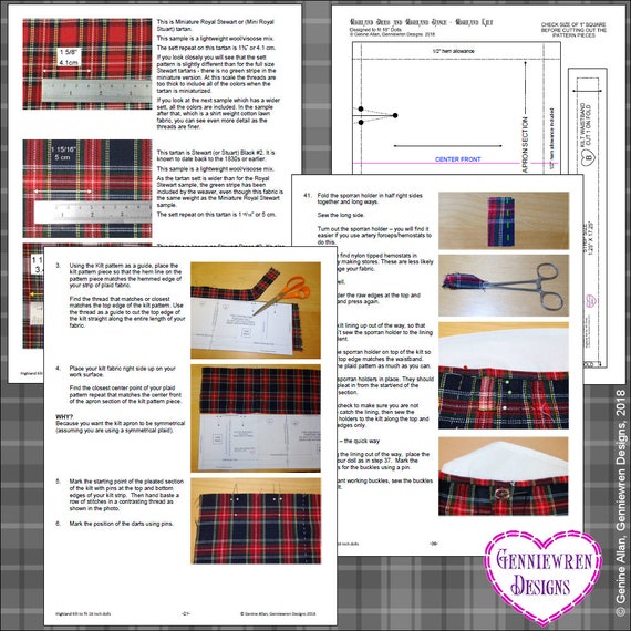 Highland Kilt 18 Inch Doll Clothes Pattern Fits Dolls Such as