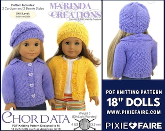 Chordata 18 inch Doll Clothes Knitting Pattern Fits Popular 18" Dolls - Marinda Creations - PDF - Pixie Faire