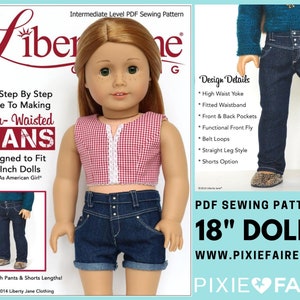 High-Waisted Jeans 18 inch Doll Clothes Pattern Fits Popular 18&quot; Dolls - Liberty Jane - PDF - Pixie Faire