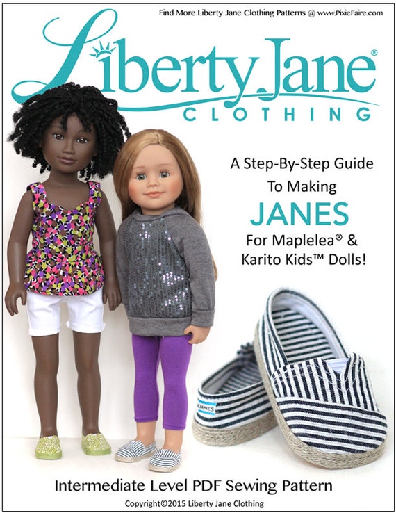 JANES 18-21 inch Doll Clothes Pattern Shoes Designed to Fit Maplelea® Dolls  and Karito Kids™ Dolls Liberty Jane PDF Pixie Faire