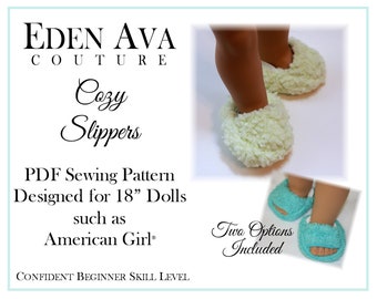 Cozy Slippers 18 inch Doll Clothes Shoe Pattern Fits Dolls such as American Girl® - Eden Ava Couture - PDF - Pixie Faire