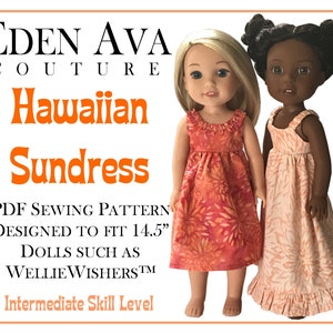 Hawaiian Sundress 14-14.5 inch Doll Clothes Pattern Fits Dolls Such As WellieWishers™ and H4H - Eden Ava Couture - PDF - Pixie Faire