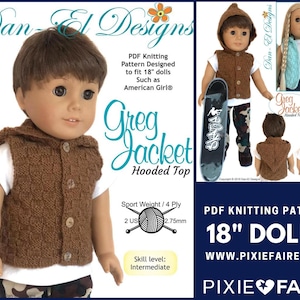 Greg Jacket 18-inch breipatroon poppenkleertjes past bij populaire poppen - Dan-El Designs - pdf - Pixie Faire