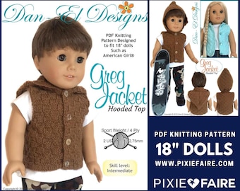 Greg Jacket 18 inch Doll Clothes Knitting Pattern Fits Dolls such as American Girl® - Dan-El Designs - PDF - Pixie Faire