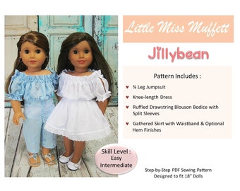 Jillybean 18 inch Doll Clothes Pattern Fits Dolls such as American Girl® - Little Miss Muffett - PDF - Pixie Faire