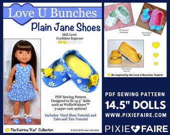 Plain Jane Shoes 14.5 inch Doll Clothes Pattern Instant Download - Love U Bunches - PDF - Pixie Faire