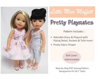 Pretty Playmates 14.5 inch Doll Clothes Pattern Fits Dolls such as WellieWishers™ - Little Miss Muffett - PDF - Pixie Faire