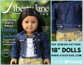 Denim Jacket 18 inch Doll Clothes Pattern Fits Dolls such as American Girl® - Liberty Jane - PDF - Pixie Faire