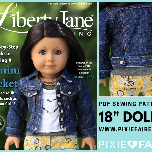 Jeansjacke 18 Zoll Puppenkleidung Schnittmuster passend für Puppen wie American Girl® - Liberty Jane - PDF - Pixie Faire