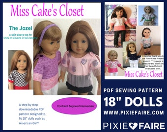 Jozel Split Sleeve Top 18 inch Doll Clothes Pattern Fits Dolls such as American Girl® - Miss Cake's Closet - PDF - Pixie Faire