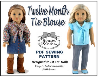 12 Month Tie Blouse 18 inch Doll Clothes Pattern Fits Popular 18" Dolls - Forever 18 Inches - PDF - Pixie Faire