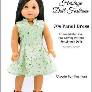 70s Panel Dress 18 inch Doll Clothes Pattern Fits Popular 18&quot; Dolls - Heritage Doll Fashions - PDF - Pixie Faire