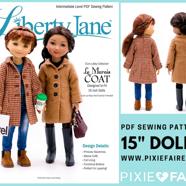 Le Marais Coat 15 inch Doll Clothes Pattern Fits Ruby Red Fashion Friends® Dolls - Liberty Jane - PDF - Pixie Faire