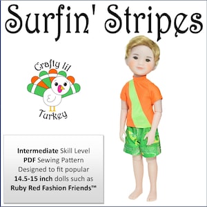 Surfin&#39; Stripes 14.5-15 inch Doll Clothes Pattern Fits Dolls such as WellieWishers, RR Fashion Friends - Crafty Lil Turkey -PDF- Pixie Faire
