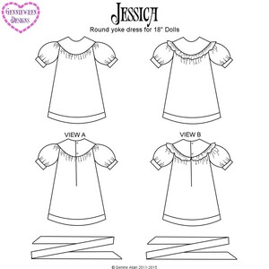 Jessica Round Yoke Dress 18 Inch Doll Clothes Pattern Fits Dolls Such ...