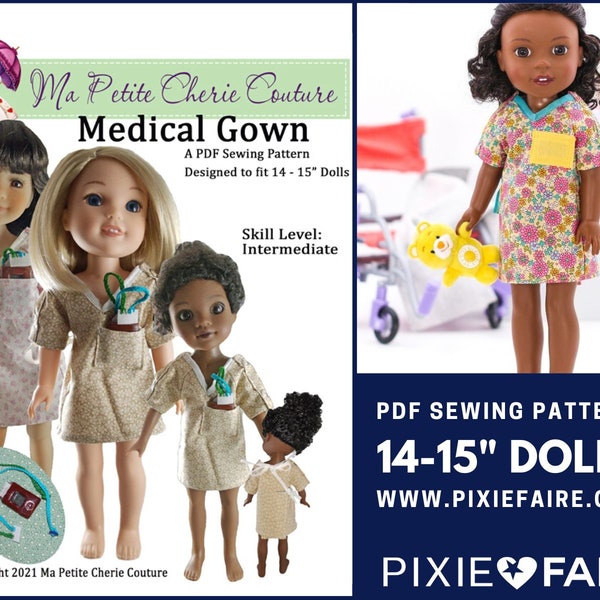 Medical Gown 14-15 inch Doll Clothes Pattern Fits Dolls such as WellieWishers™ - Ma Petite Cherie Couture - PDF - Pixie Faire