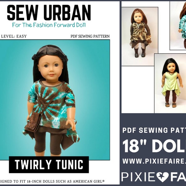 Twirly Tunic 18 inch Doll Clothes Pattern Fits Dolls such as American Girl® - Sew Urban - PDF - Pixie Faire