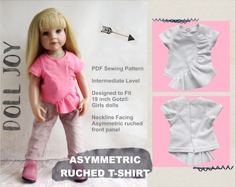 Asymmetric Ruched T-shirt 19 inch Doll Clothes Pattern Fits Dolls Such as Gotz® - Doll Joy - PDF - Pixie Faire