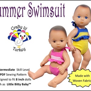 Summer Swimsuit 8 inch Baby Doll Clothes Pattern Fits Baby Dolls such as Little Bitty Baby™ - Crafty Lil Turkey -PDF- Pixie Faire