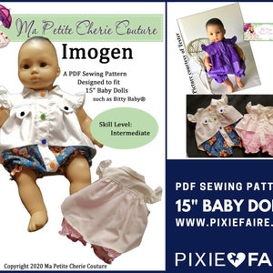 Imogen 15 inch Doll Clothes Pattern Fits Baby Dolls such as Bitty Baby®, Bitty Twins® - Ma Petite Cherie Couture - PDF - Pixie Faire